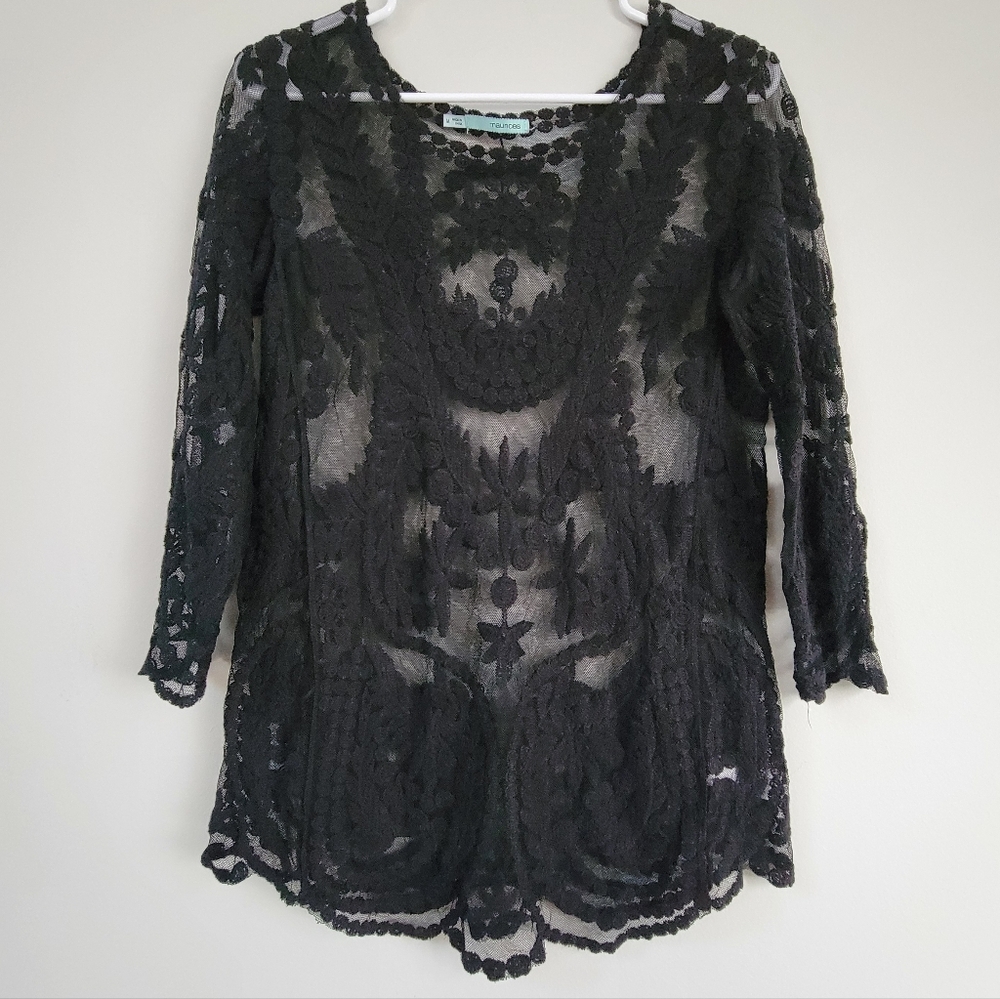 Maurices Black Mesh Top Women's Size M Lace Whimsigoth Dark Fairy Vampy Goth